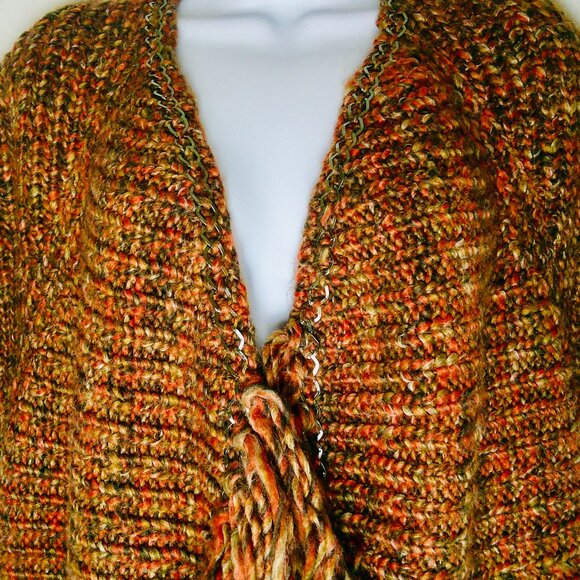 CHICO'S WOMENS ORANGE MULTICOLOR CROCHET SHORT SLEEVE WOOL BLEND CARDIGAN. OS - Picture 3 of 5